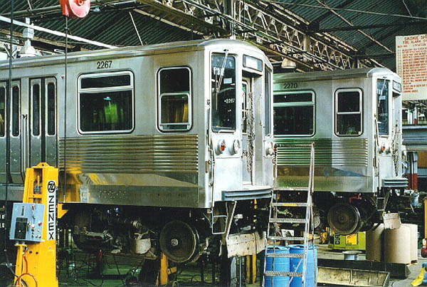  Two 2200-series "L" cars - 2267 and 2270 - are in the Skokie Shops repair 